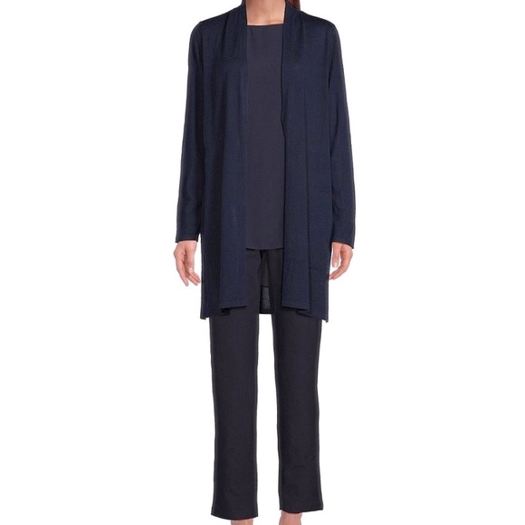 Eileen Fisher Black Textured Crepe Pants Slim Fit Stretch Elastic Waist Pull On - Picture 12 of 12